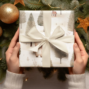 Gezellige kerst: Beige en witte Waterverf Beer Cadeaupapier