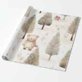 Gezellige kerst: Beige en witte Waterverf Beer Cadeaupapier (Uitgerold)