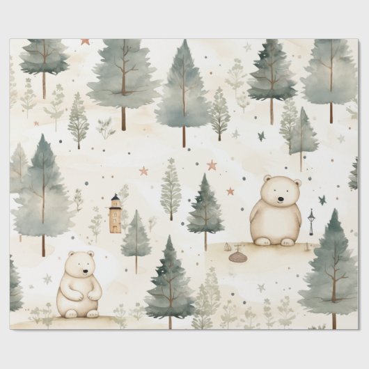 Gezellige kerst: Beige en witte Waterverf Beer Cadeaupapier (Vlak)