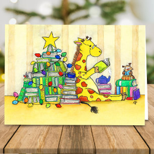 Gezellige kerst boek liefhebber Cartoon  Kaart