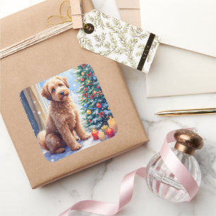 Gezellige Kerst Bouvier des Flandres Kunst Vierkante Sticker
