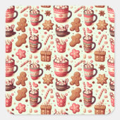 Gezellige Kerst Cacao en Gingerbread Patroon Vierkante Sticker (Voorkant)
