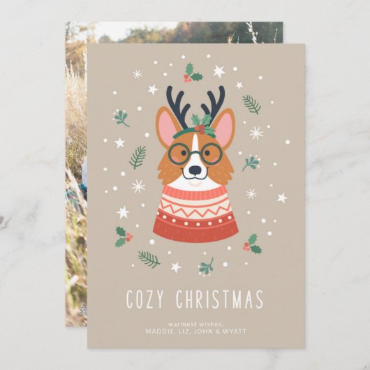 Gezellige kerst Corgi Feestdagenkaart (Voorkant / Achterkant)