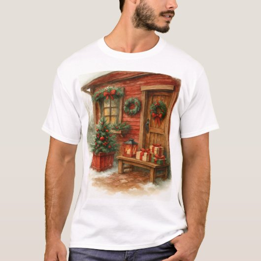 Gezellige Kerst Cottage T-shirt (Voorkant)