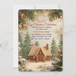 Gezellige Kerst Cottage Uitnodiging – Watercolor W