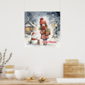 Gezellige kerst country scene met klein meisje poster (Keuken)