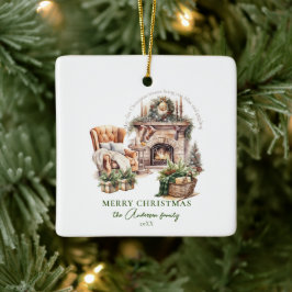 Gezellige kerst gepersonaliseerde familienaam keramisch ornament