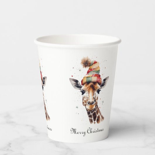 Gezellige kerst Giraffe, op maat Papieren Bekers (Achterkant)