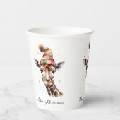 Gezellige kerst Giraffe, op maat Papieren Bekers (Voorkant)