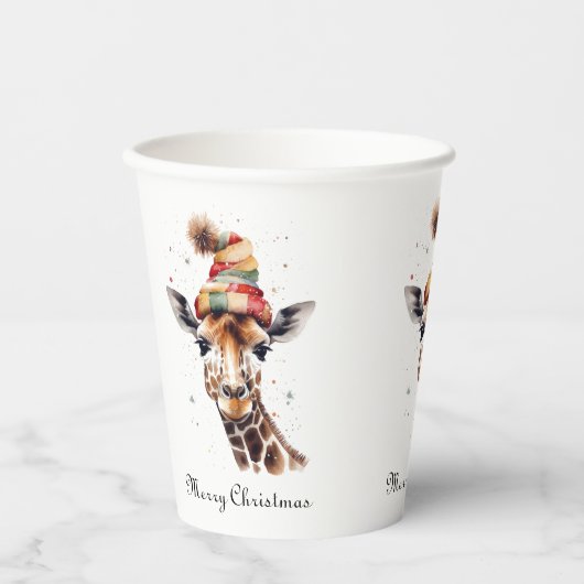 Gezellige kerst Giraffe, op maat Papieren Bekers (Voorkant)