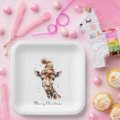 Gezellige kerst Giraffe, op maat Papieren Bordje (Feest)