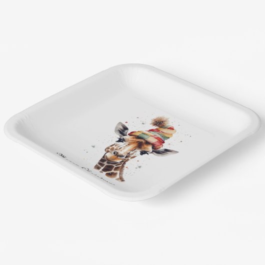 Gezellige kerst Giraffe, op maat Papieren Bordje (Gebogen)