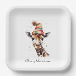 Gezellige kerst Giraffe, op maat Papieren Bordje