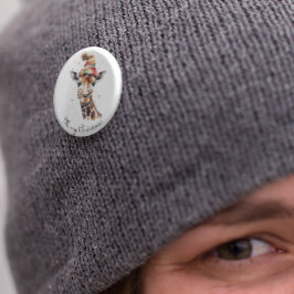 Gezellige kerst Giraffe, op maat Ronde Button 3,2 Cm