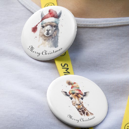 Gezellige kerst Giraffe, op maat Ronde Button 3,2 Cm