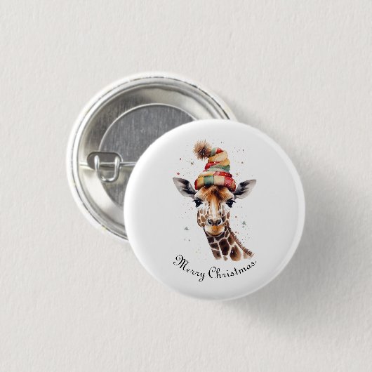 Gezellige kerst Giraffe, op maat Ronde Button 3,2 Cm (Voorkant /achterkant)