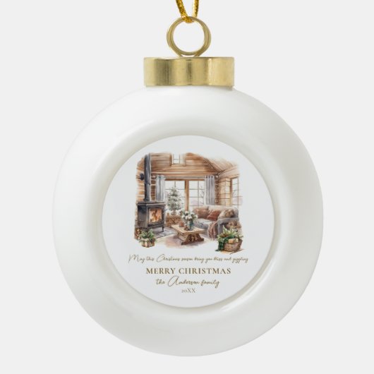 Gezellige kerst Home Familienaam Cadeau Keramische Bal Ornament (Voorkant)