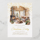 Gezellige kerst Home vakantie Folie Uitnodiging (Voorkant)