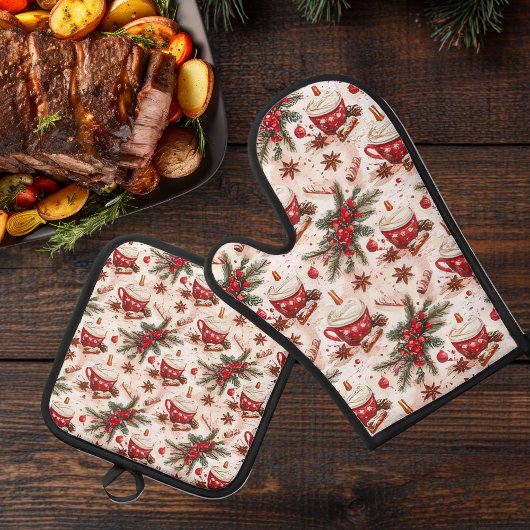 Gezellige Kerst Hot Cocoa Ovenwant & Pannenlap Set