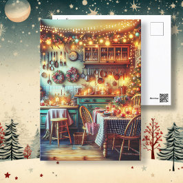 Gezellige kerst in feestelijke keuken briefkaart