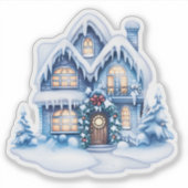 Gezellige kerst in het Feestelijke Blauwe Huis Sticker (Voorkant)