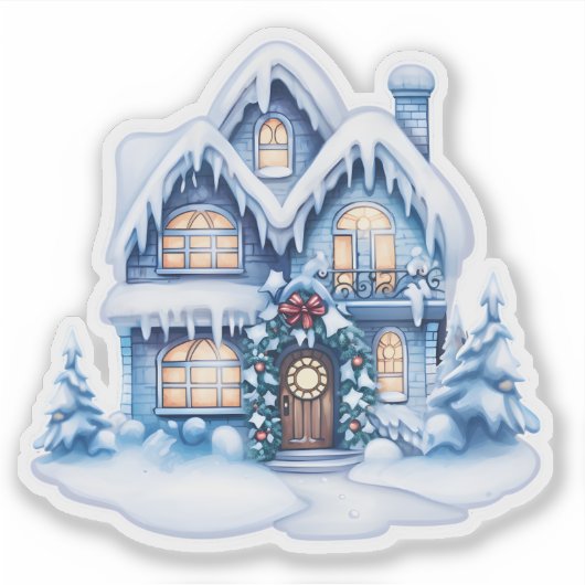 Gezellige kerst in het Feestelijke Blauwe Huis Sticker (Voorkant)