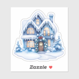 Gezellige kerst in het Feestelijke Blauwe Huis Sticker