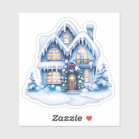 Gezellige kerst in het Feestelijke Blauwe Huis Sticker (Vel)