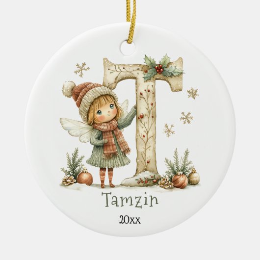 Gezellige kerst Initiaal gepersonaliseerde vakanti Keramisch Ornament (Voorkant)