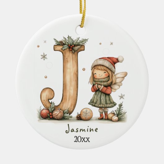 Gezellige kerst Initiaal gepersonaliseerde vakanti Keramisch Ornament (Voorkant)