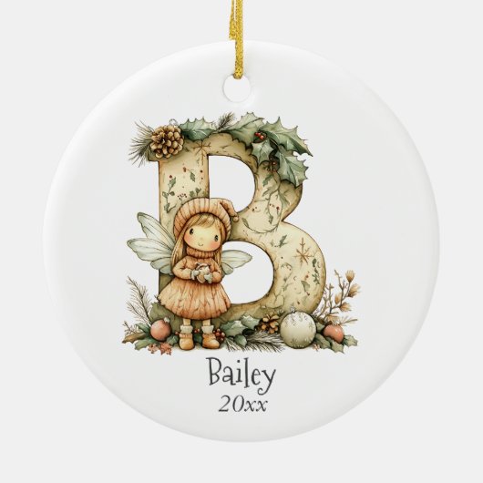 Gezellige kerst Initiaal gepersonaliseerde vakanti Keramisch Ornament (Achterkant)