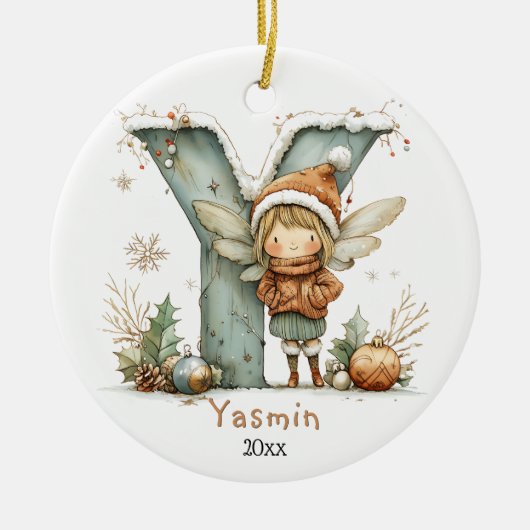 Gezellige kerst Initiaal gepersonaliseerde vakanti Keramisch Ornament (Voorkant)