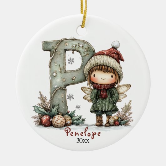 Gezellige kerst Initiaal gepersonaliseerde vakanti Keramisch Ornament (Voorkant)