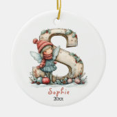 Gezellige kerst Initiaal gepersonaliseerde vakanti Keramisch Ornament (Voorkant)