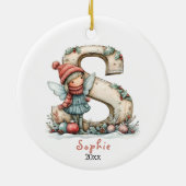 Gezellige kerst Initiaal gepersonaliseerde vakanti Keramisch Ornament (Achterkant)