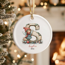 Gezellige kerst Initiaal gepersonaliseerde vakanti Keramisch Ornament