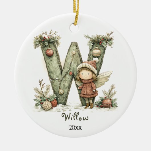 Gezellige kerst Initiaal gepersonaliseerde vakanti Keramisch Ornament (Voorkant)