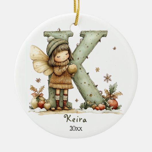 Gezellige kerst Initiaal gepersonaliseerde vakanti Keramisch Ornament (Voorkant)