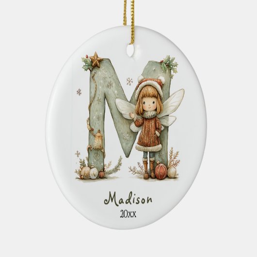 Gezellige kerst Initiaal gepersonaliseerde vakanti Keramisch Ornament (Rechts)