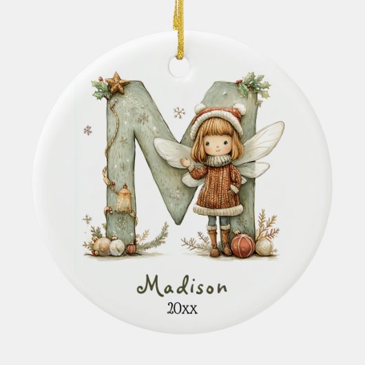 Gezellige kerst Initiaal gepersonaliseerde vakanti Keramisch Ornament (Achterkant)