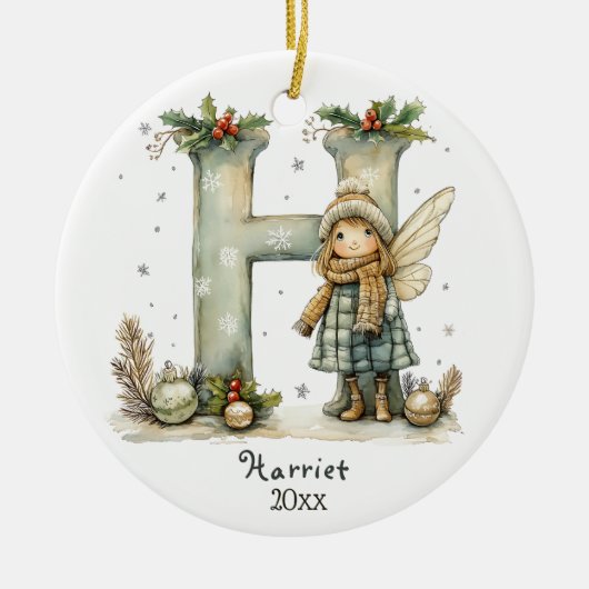 Gezellige kerst Initiaal gepersonaliseerde vakanti Keramisch Ornament (Voorkant)