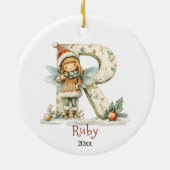 Gezellige kerst Initiaal gepersonaliseerde vakanti Keramisch Ornament (Achterkant)