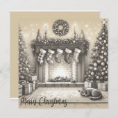 Gezellige Kerst Kat Schets Platte Kaart (Voorkant / Achterkant)