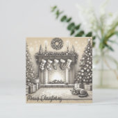 Gezellige Kerst Kat Schets Platte Kaart (Staand voorkant)