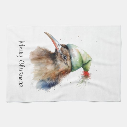 Gezellige Kerst Kiwi, op maat Theedoek (Horizontaal)