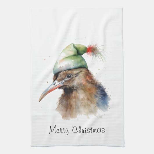 Gezellige Kerst Kiwi, op maat Theedoek (Verticaal)