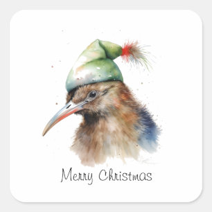 Gezellige Kerst Kiwi, op maat Vierkante Sticker