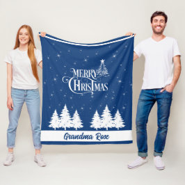 Gezellige Kerst Oma Blauw Wit Fleece Deken