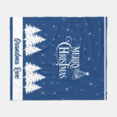 Gezellige Kerst Oma Blauw Wit Fleece Deken (Voorkant (Horizontaal))