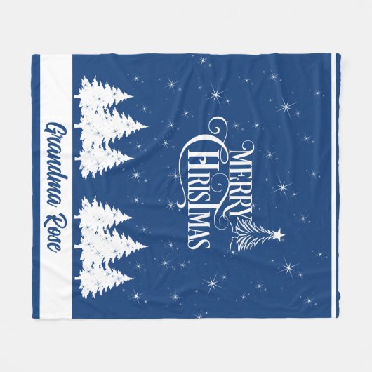 Gezellige Kerst Oma Blauw Wit Fleece Deken (Voorkant (Horizontaal))